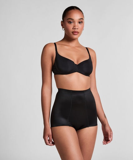 Culotte taille haute avec gaine sculptante en dentelle scuba - Noir